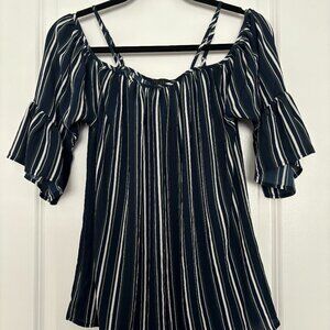 Navy and White Striped Off-Shoulder Blouse